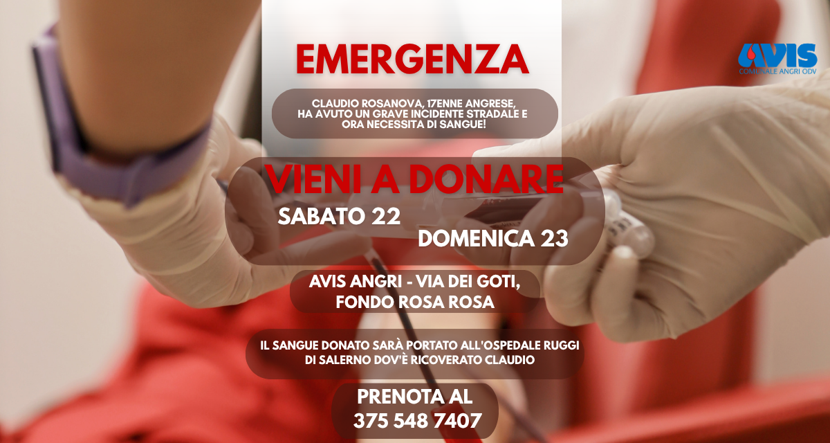 Emergenza Sangue Angri: Raccolta per Claudio Rosanova