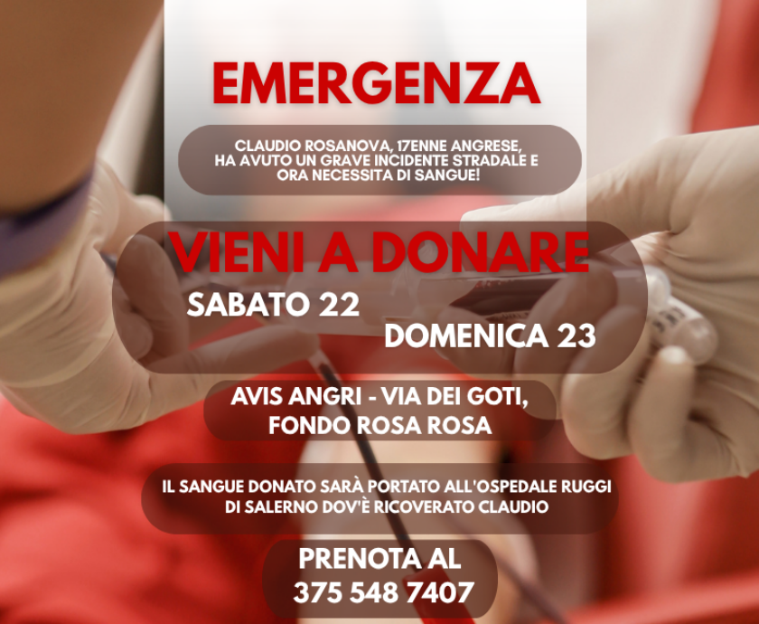 Emergenza Sangue Angri: Raccolta per Claudio Rosanova